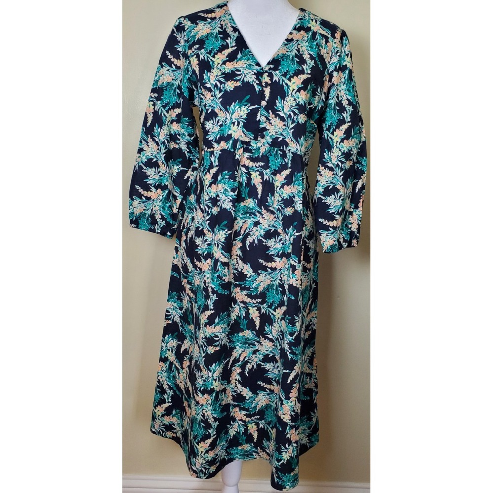 NWT J Jill Exotic Blooms Garden Dress Shift Midi XS‎ 3/4 Sleeves Cotton Floral